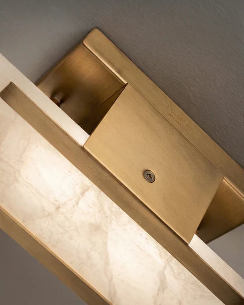 Alabaster Wall Sconce with Gold Metal Frame