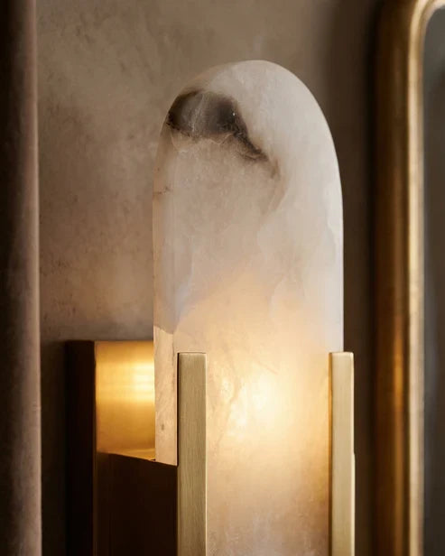 Alabaster Wall Sconce with Gold Metal Frame