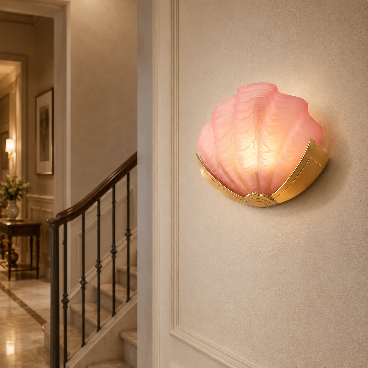 Seashell Glass Wall Sconce – Brass Modern Bedroom & Hallway Light