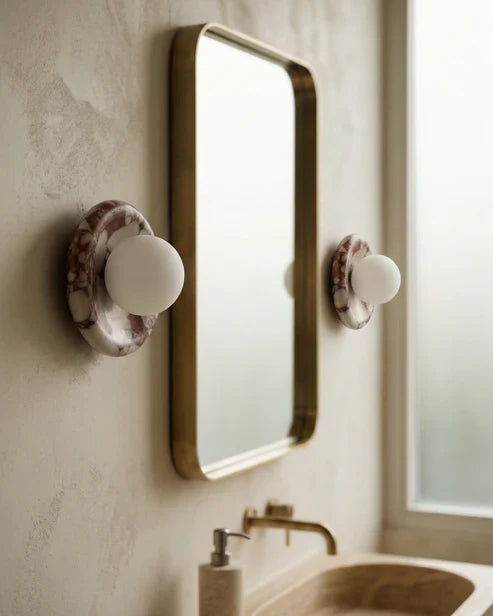 red and white marble wall sconce
