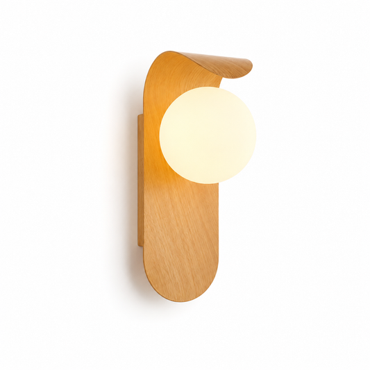 wood globe LED wall sconce
